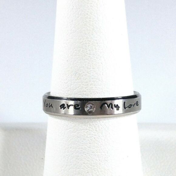 "You are my Love" CZ Stainless Steel Ring Wedding Anniversary Promise US Size 8 - Picture 5 of 11